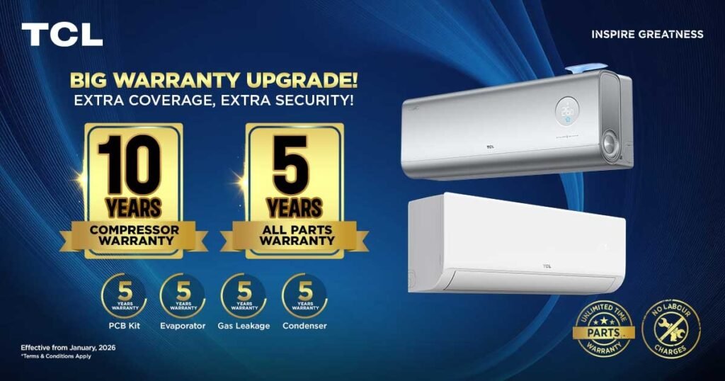 TCL announces 10-year compressor, 5-year parts warranty for air conditioners in Pakistan