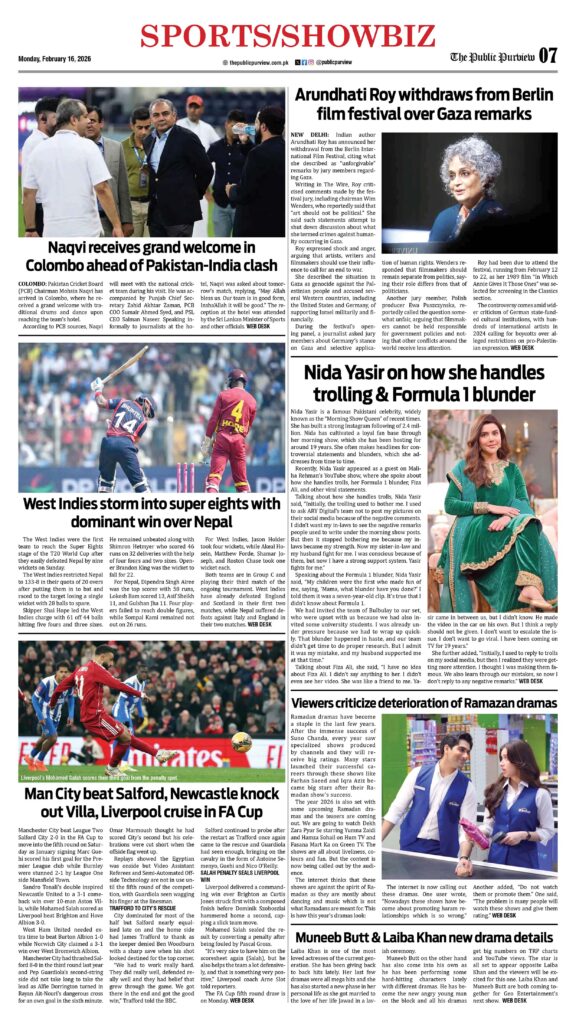 Sports/Showbiz 16-02-2026