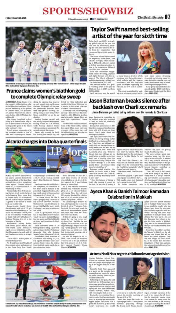 Sports/Showbiz 20-02-2026