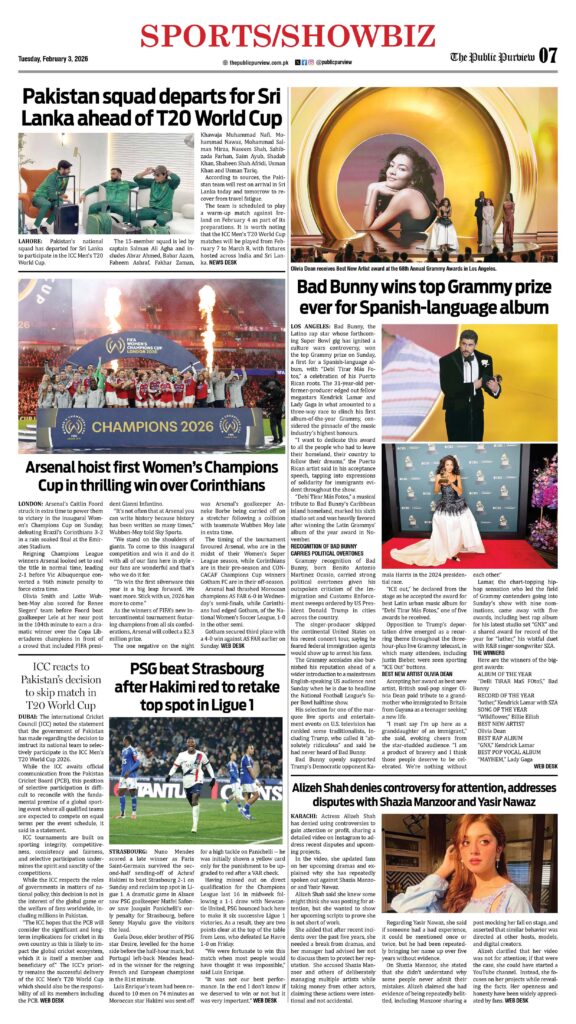 Sports/Showbiz 03-02-2026