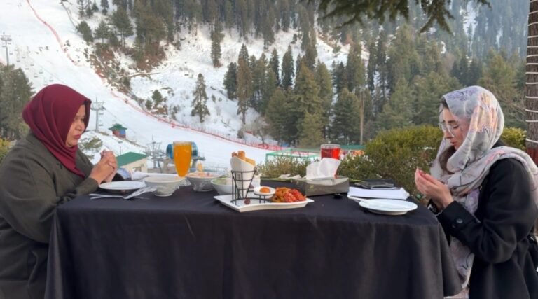 Tourists enjoy Ramadan iftar at snow-covered Malam Jabba in Swat, where scenic views and special arrangements enhance the experience