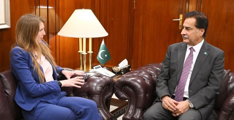 British High Commissioner Jane Marriott meets Speaker National Assembly Sardar Ayaz Sadiq at Parliament House in Islamabad.