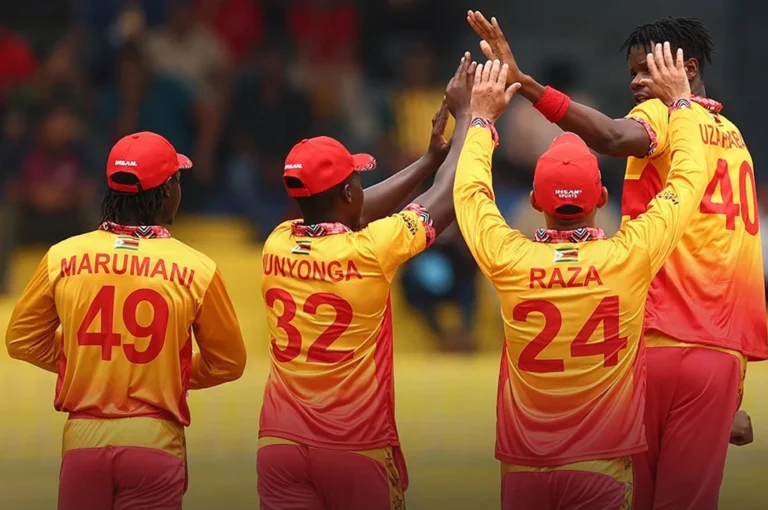 Zimbabwe cricket team celebrates Super 8 qualification in T20 World Cup 2026 after rain washout.
