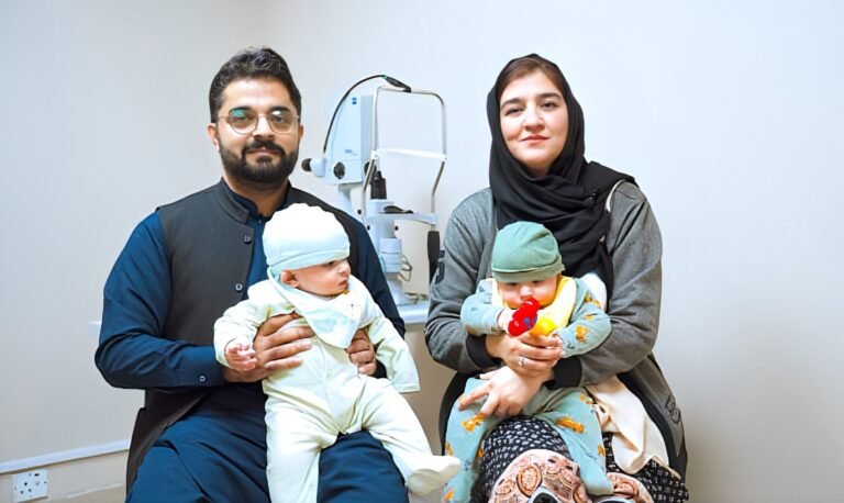 Doctors examine a premature infant during ROP screening at Al-Shifa Trust Eye Hospital in Rawalpindi.