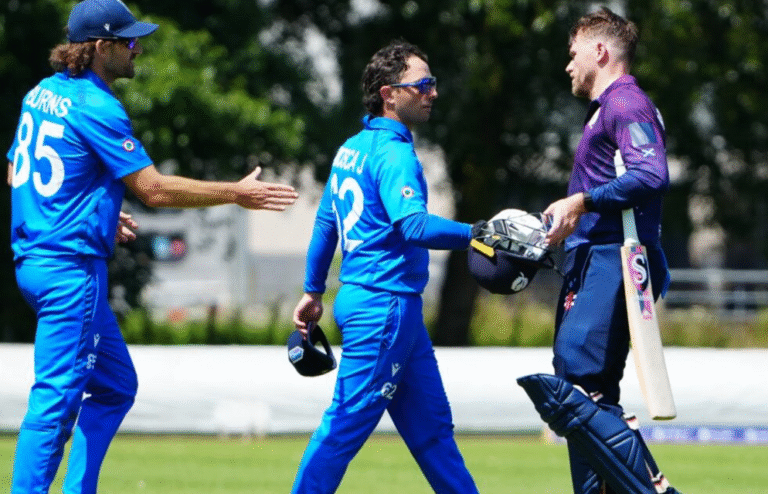 Scotland cricket team celebrate victory over Italy in their ICC Men’s T20 World Cup 2026 match at Eden Gardens Kolkata.