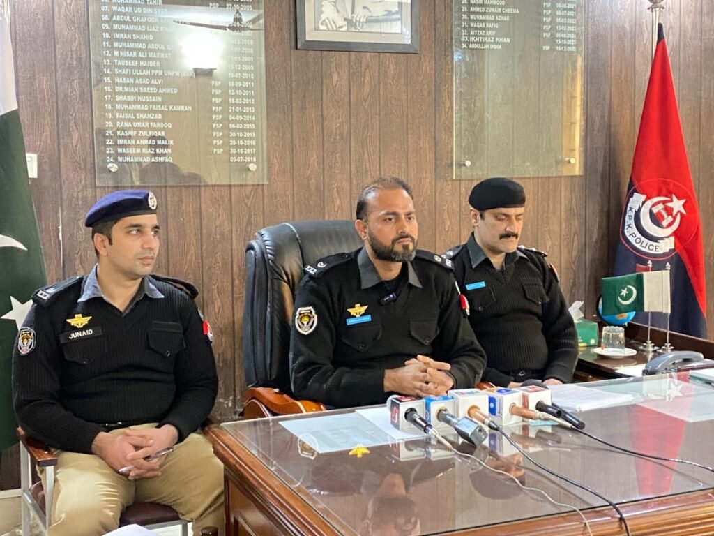 Police officials investigate the Hayatabad blind murder case in Peshawar following the arrest of two suspects.
