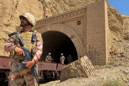 Security forces during a sanitisation operation in Zhob district of Balochistan.