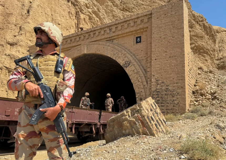 Security forces during a sanitisation operation in Zhob district of Balochistan.
