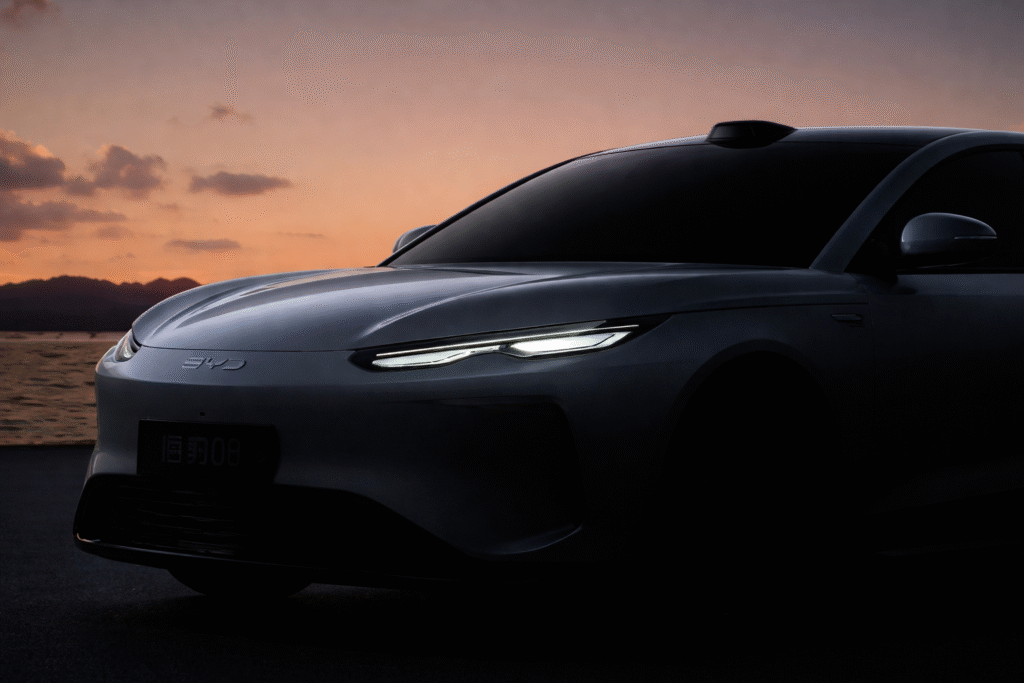 BYD Seal 08 flagship electric sedan teaser image ahead of March 5 global debut.
