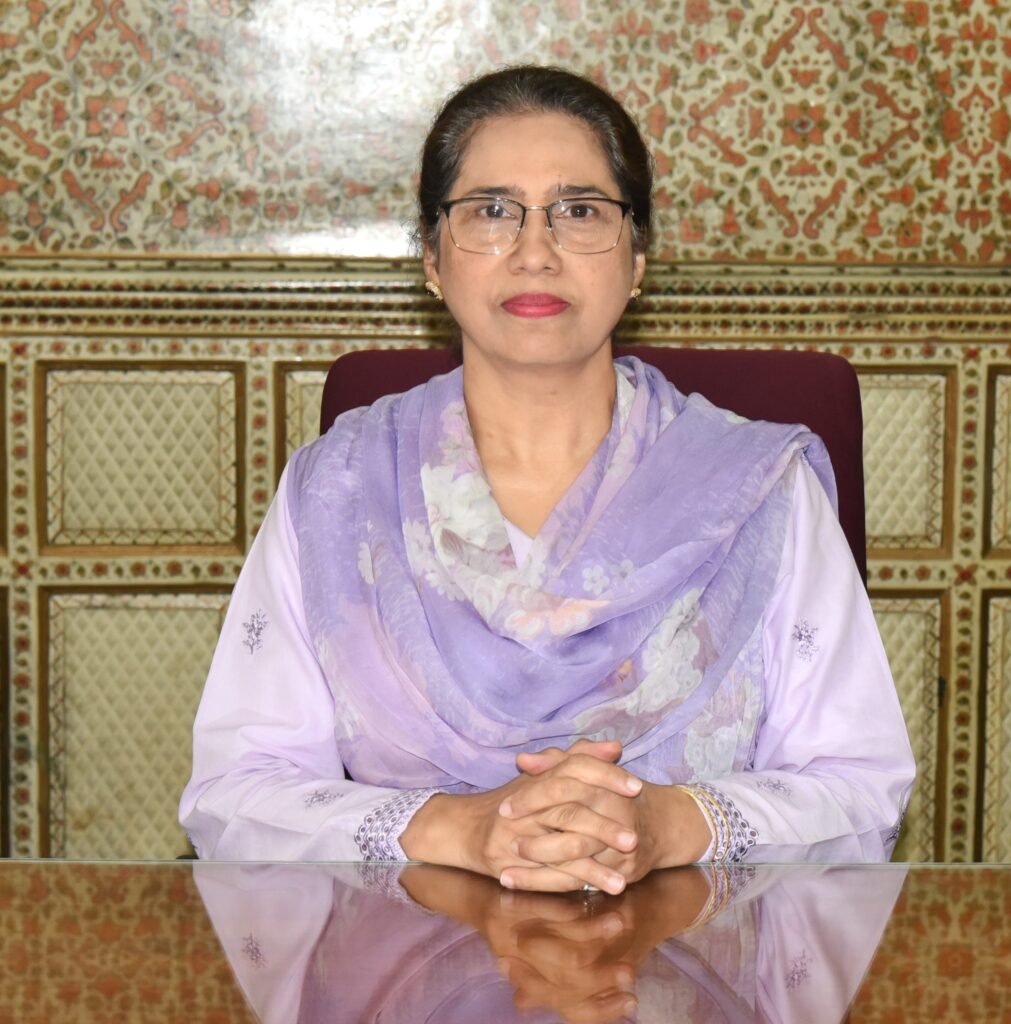 Prof. Dr. Bushra Mirza, Vice Chancellor of Fatima Jinnah Women University, speaking on women’s empowerment through innovation and education