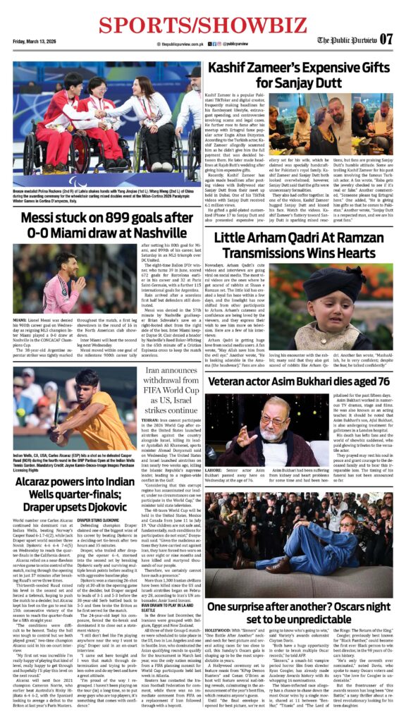 Sports/Showbiz13-03-2026