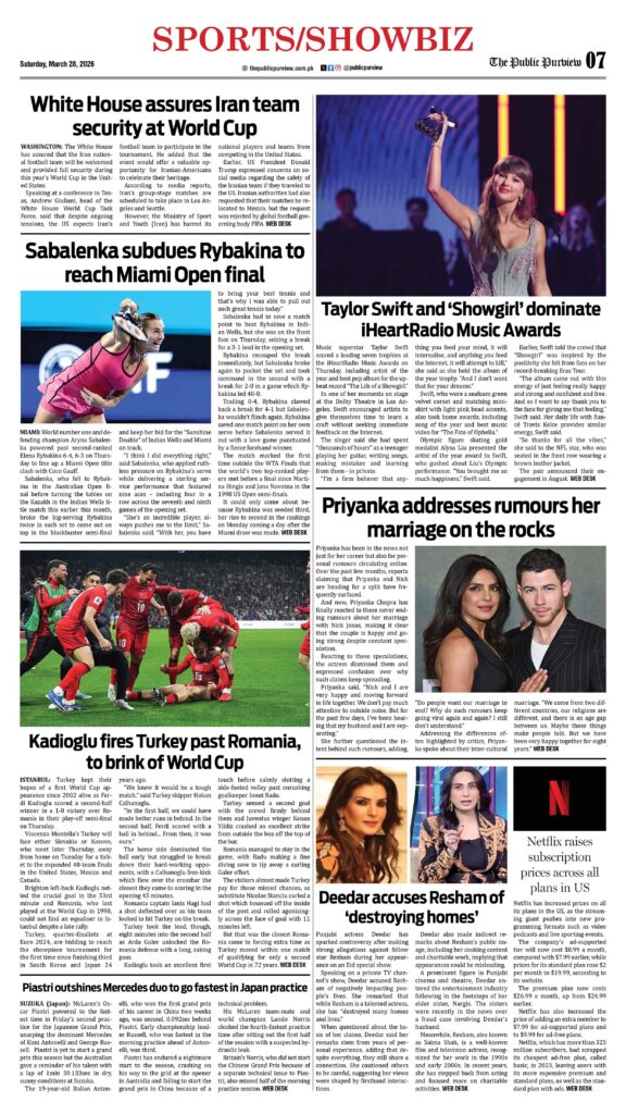 Sports/Showbiz 28-03-2026