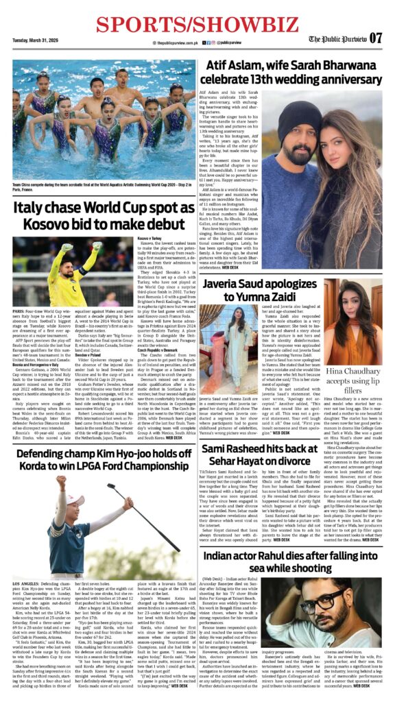 Sports/Showbiz 31-03-2026