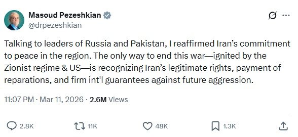 Iran says peace requires reparations and security guarantees from US and Israel