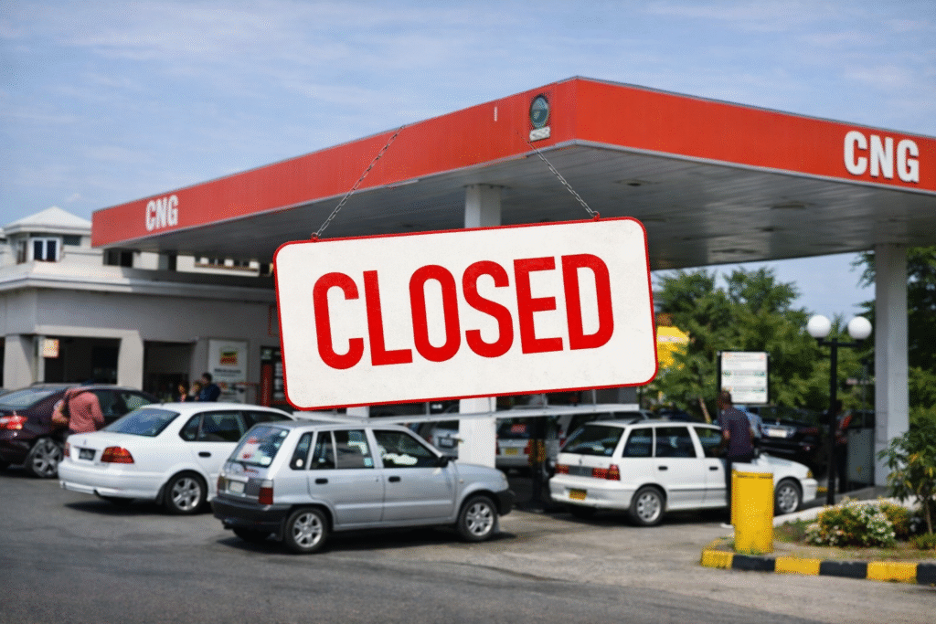 Closed CNG stations in Sindh and Balochistan after gas supply suspension during Ramadan.