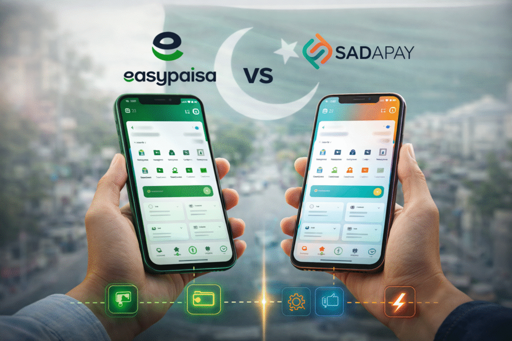 SadaPay vs Easypaisa: Which digital wallet is better for users in Pakistan? SadaPay vs Easypaisa comparison showing digital wallet features and payments in Pakistan