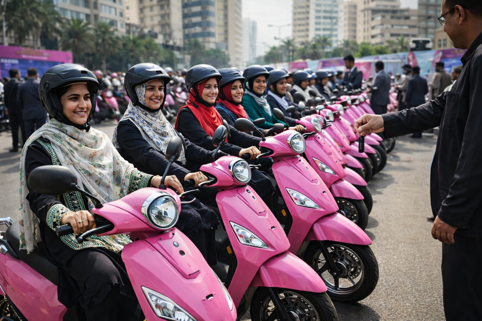 Sindh distributes 300 pink electric scooters to women in Karachi on International Women’s Day