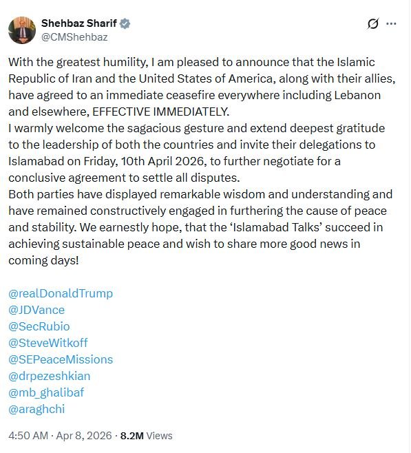 Iran, US agree to immediate ceasefire as Trump halts strikes after Pakistan mediation Iran, US agree to immediate ceasefire as Trump halts strikes after Pakistan mediation