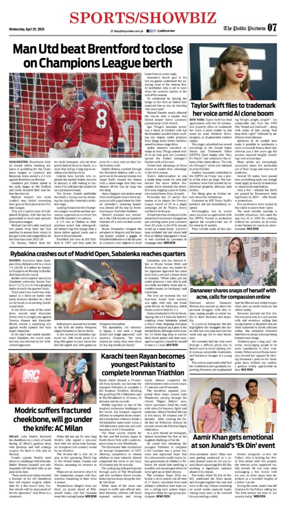 Sports/Showbiz 29-04-2026