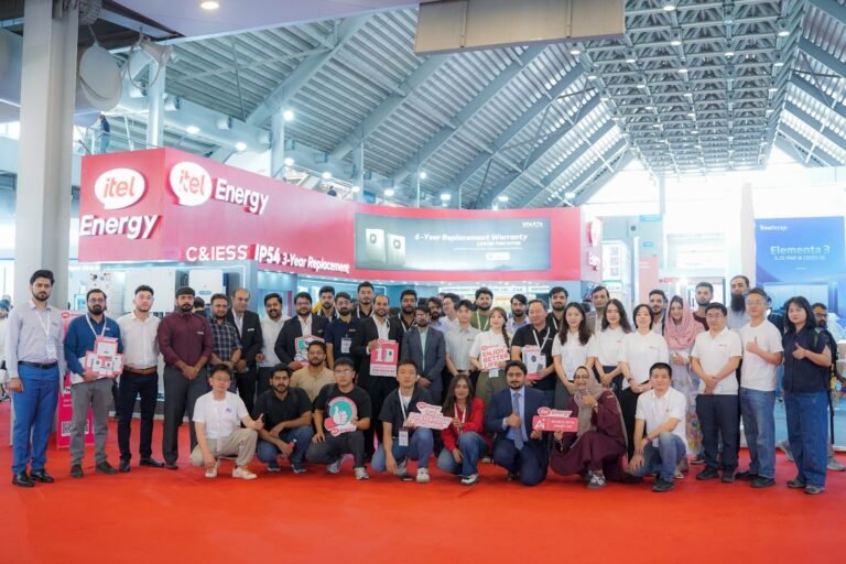 itel Energy exhibit at Lahore Solar Expo 2026 featuring AI-powered solar inverter and battery systems
