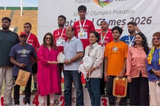 Special athletes from Punjab celebrate winning the Special Olympics Pakistan National Games in Islamabad