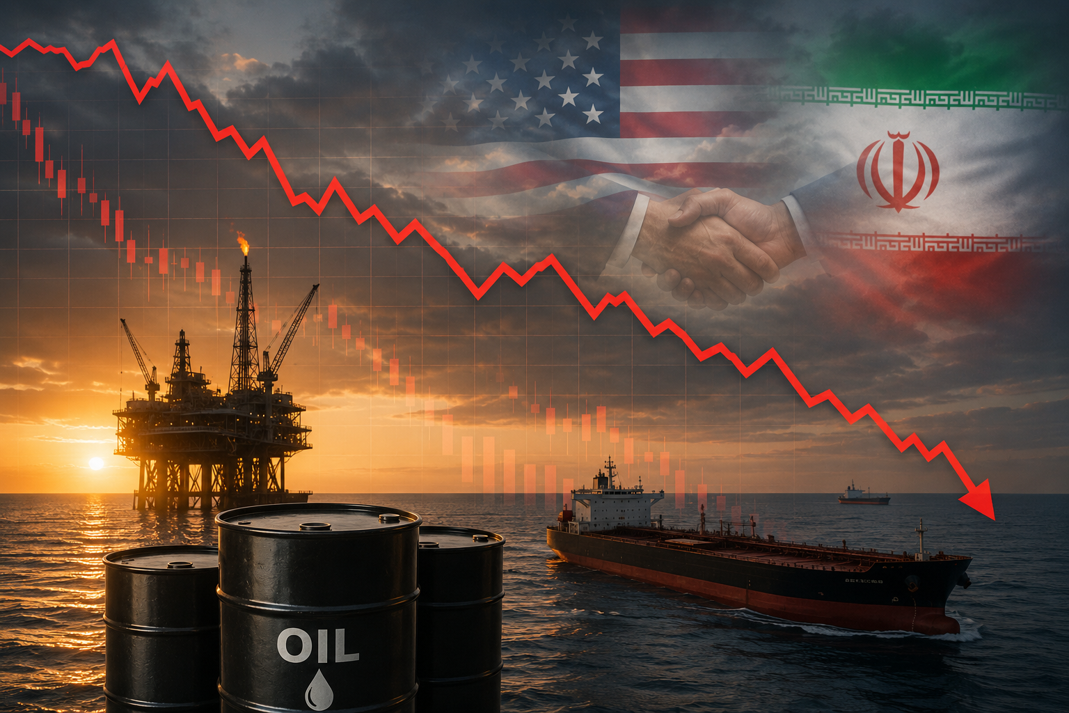 Oil prices plunge as US-Iran talks raise hopes of ending Gulf conflict