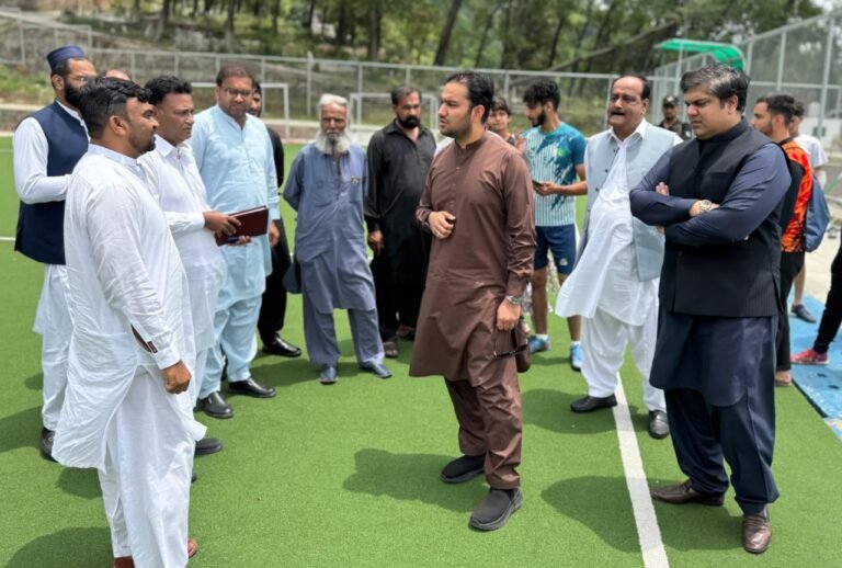 Punjab Sports Minister Malik Faisal Ayub Khokhar inspects sports facilities in Murree during a visit to Tehsil Sports Complex Dhobi Ghat.