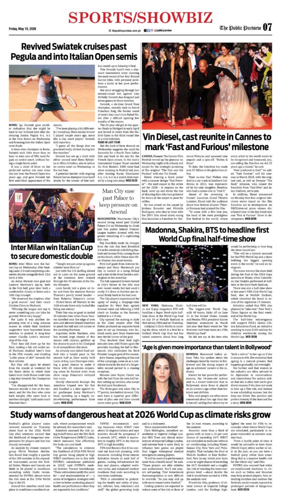 Sports/Showbiz 15-05-2026