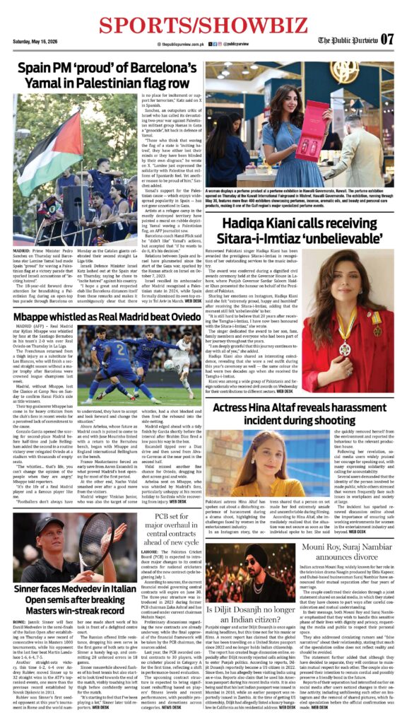 Sports/showbiz 16-05-2026