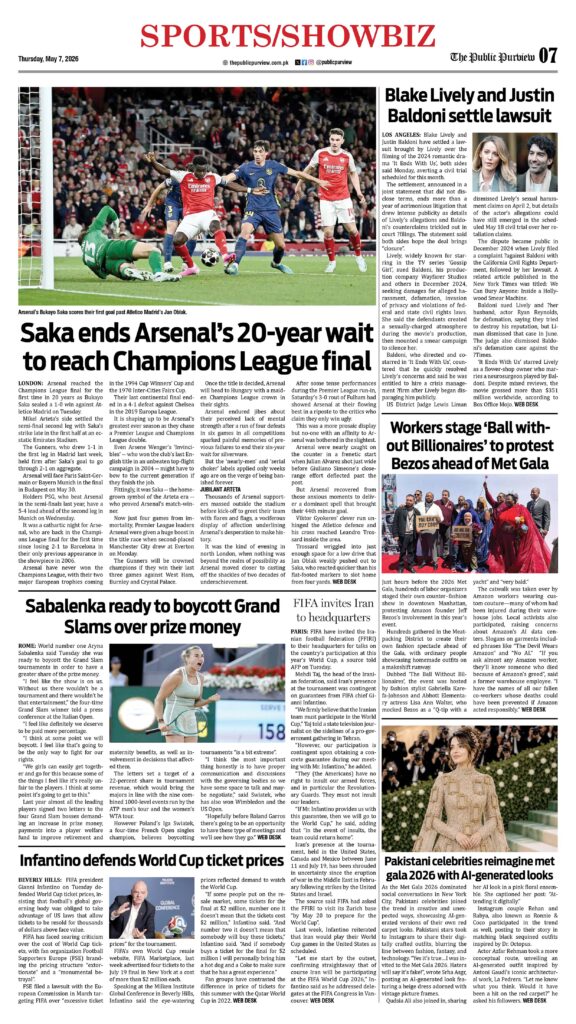 Sports/Showbiz 07-05-2026