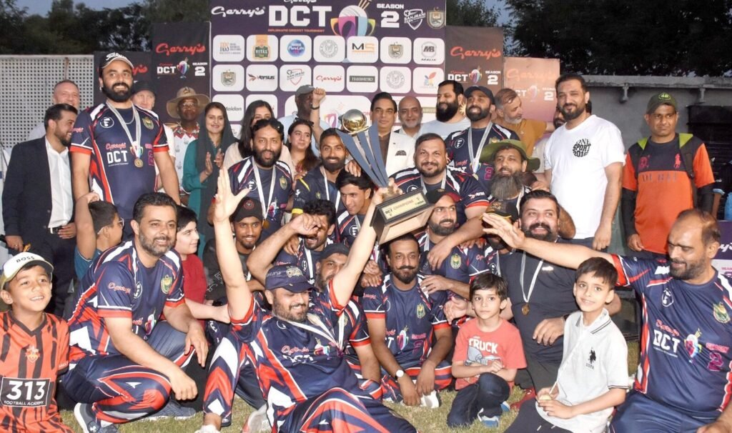 ICCI players celebrate winning Gerry’s Diplomatic Cricket Tournament Season 2 in Islamabad.