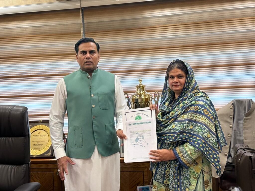 Rukhsanda Tasneem after being appointed vice president of the women’s wing of the Islamabad Kabaddi Association.