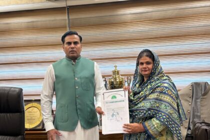 Rukhsanda Tasneem after being appointed vice president of the women’s wing of the Islamabad Kabaddi Association.