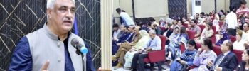 Punjab Health Minister Khawaja Salman Rafique addresses a conference on digital records in healthcare
