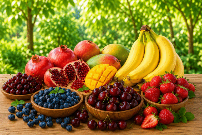 Bowls of frozen fruit including bananas, blueberries and strawberries recommended for weight loss and healthy eating.