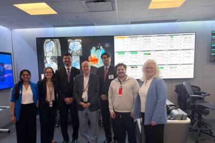 Pakistani officials discuss child mental health services during a visit to a US children's hospital.