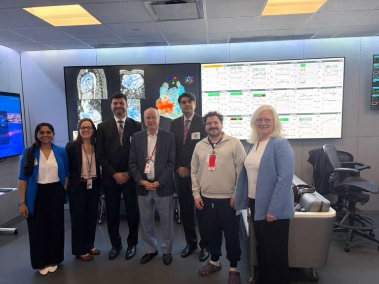 Pakistani officials discuss child mental health services during a visit to a US children's hospital.