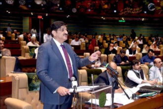 Sindh Chief Minister Murad Ali Shah presents the Sindh budget 2026-27 in the provincial assembly.