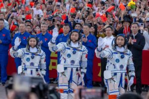 Long March-2F Y23 rocket carrying China’s Shenzhou-23 crewed spacecraft lifts off from the Jiuquan Satellite Launch Center.