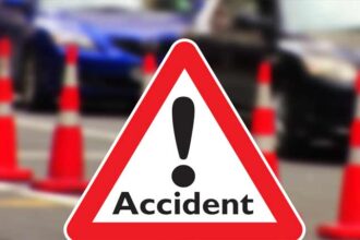 Rescue personnel respond to a road accident involving a motorcycle and tractor-trolley in Khanewal.