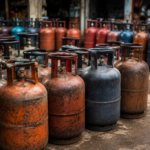 LPG cylinders at a gas shop in Pakistan as prices fall in Karachi and Quetta but remain high in Lahore on October 26, 2026.