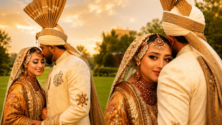 Momina Iqbal poses in her traditional bridal attire during her nikkah ceremony in Lahore.
