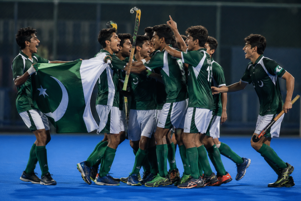 Pakistan celebrate their Under-18 Hockey Asia Cup bronze medal after defeating Malaysia 3-0.
