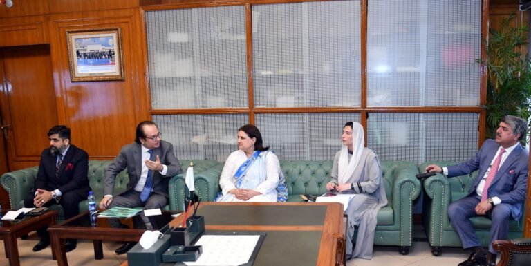 First Lady Bibi Asifa Bhutto Zardari attends a briefing on the Benazir Income Support Programme at Parliament House.