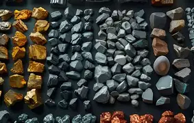 Workers and researchers involved in the Gilgit-Baltistan minerals project examining mineral samples and processing equipment.