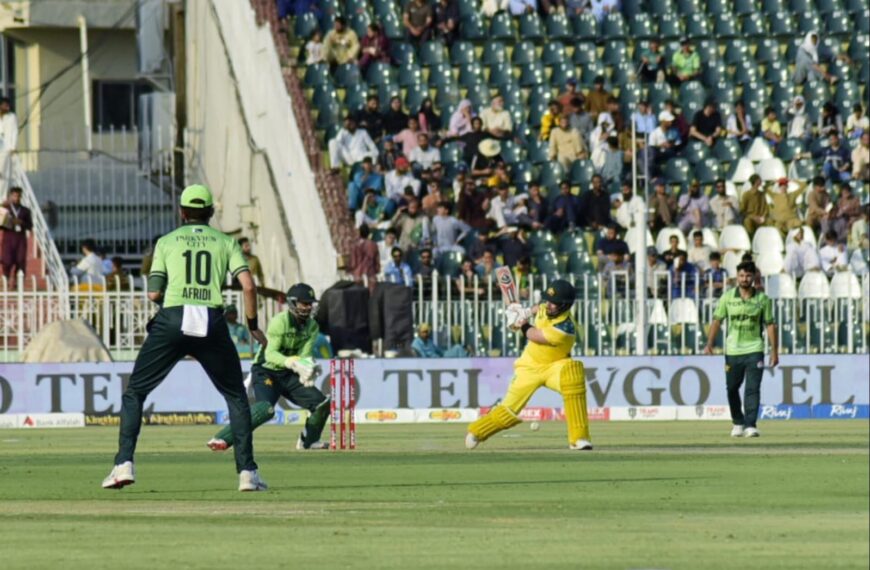 "The scene of Australian player Josh Ingles being dismissed LBW by Pakistan team bowler Arafat in the first ODI match played between Pakistan and Australia at the Rawalpindi Cricket Stadium. Photo Mudassar Raja"