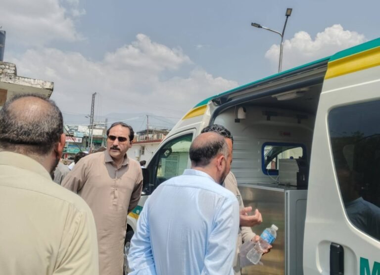 Officials inspect mineral water quality at DHQ Hospital Timergara after a public complaint.