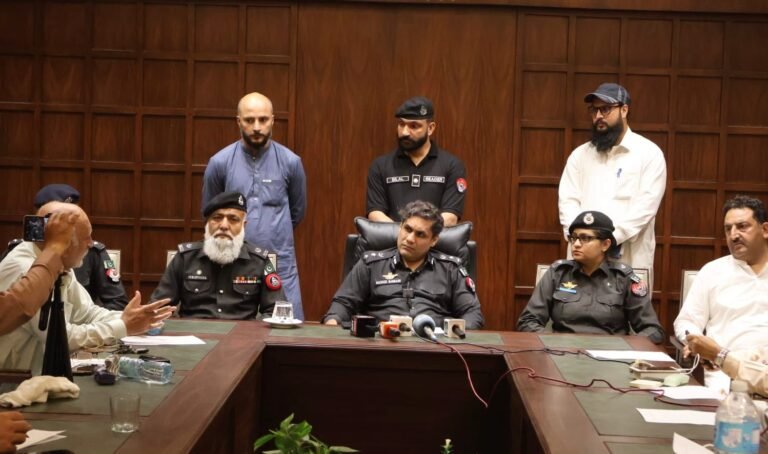 Police in Mardan announce arrest of suspect in Sikh couple murder case during press conference by DPO Masood Ahmad.