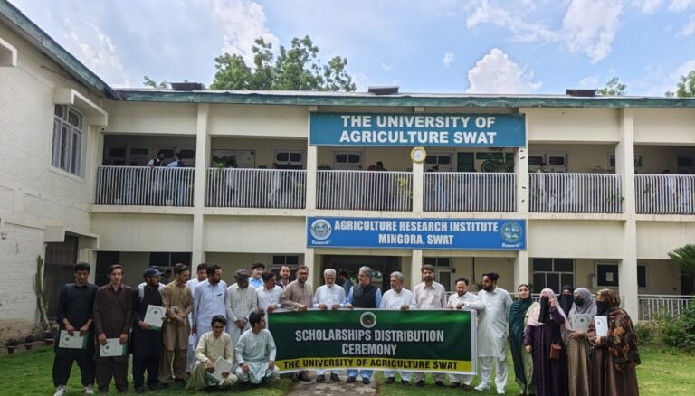 Vice Chancellor University of Agriculture Swat distributes scholarships to 75 students during an academic ceremony.