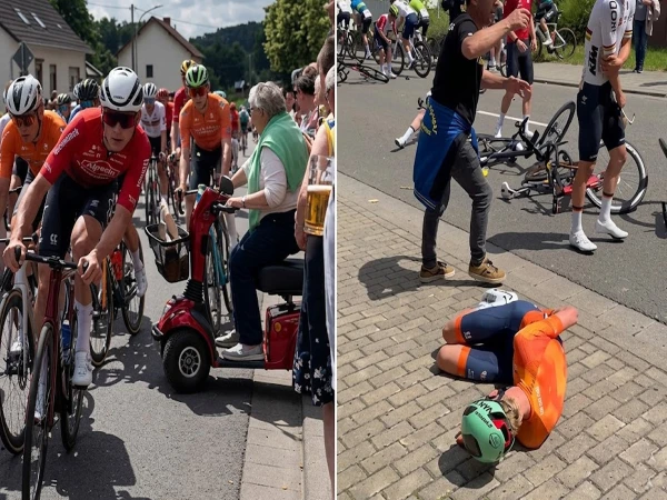 Several Cyclists Fall After Elderly Woman Enters Race Route on Mobility Scooter